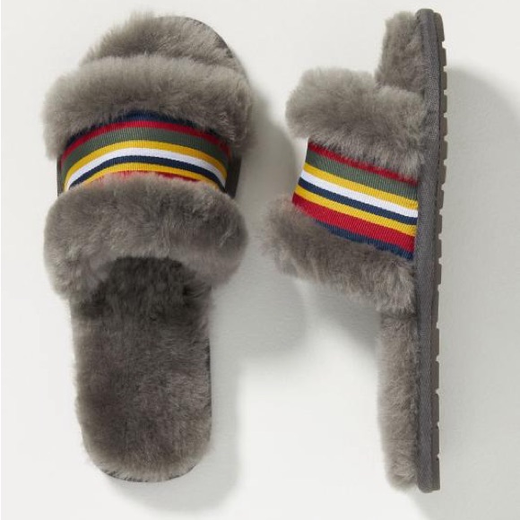 Emu NWOT Australia charcoal gray Wrenlette fuzzy slide slippers 7 - Picture 1 of 11